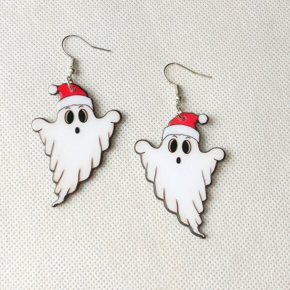 Santa Ghost Earrings, Spooky Christmas Ghost Earrings, Ladies Fashion Earrings - Picture 6 of 6